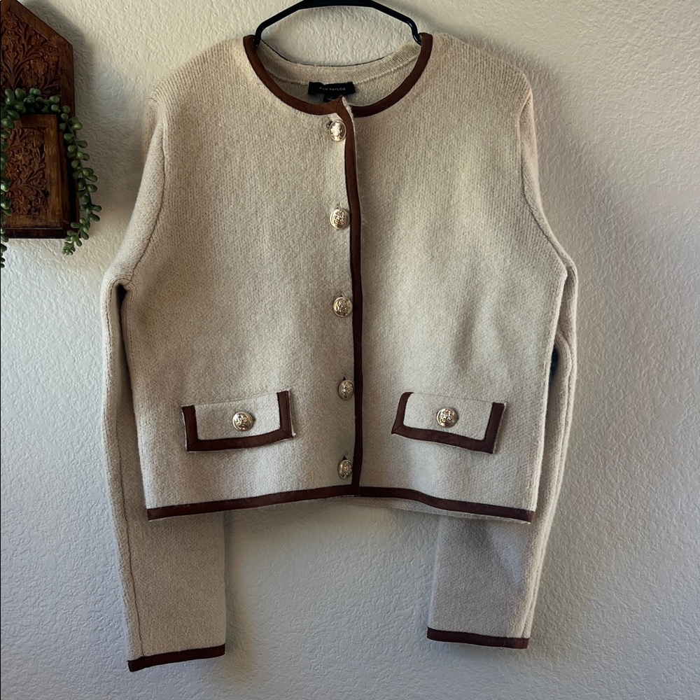 Ann Taylor Cream and Brown Cardigan